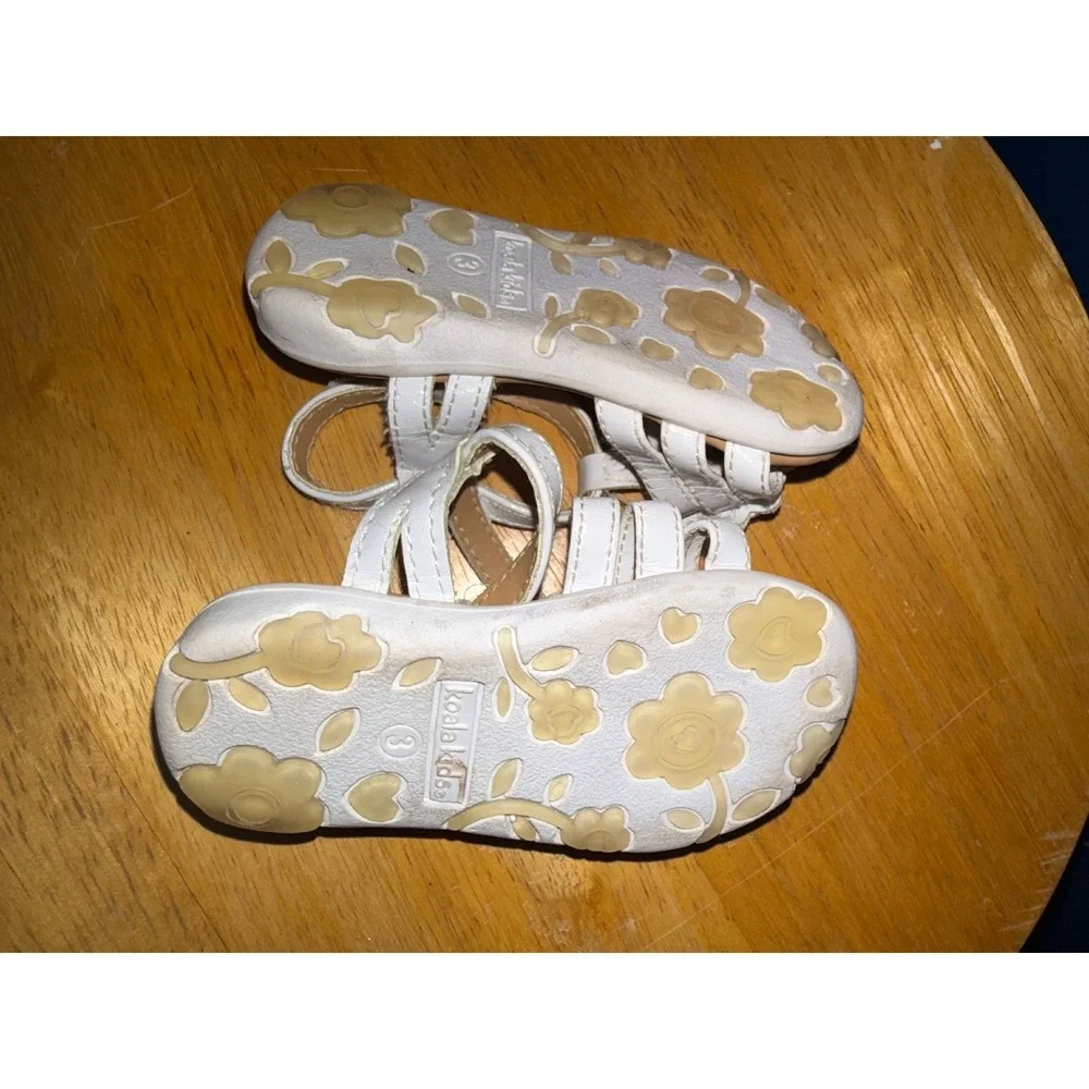 Koala Kids Baby Girl White Flower Strappy Sandals Size 3 Hook Loop Summer‎ Shoes